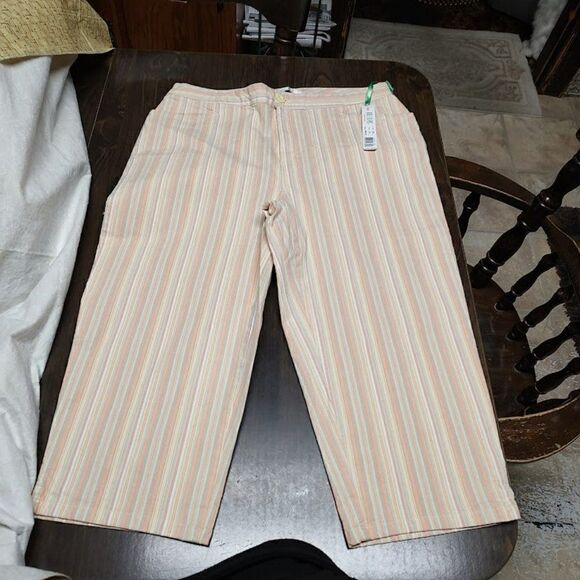 New Bill Blass Jeanswear Yellow Orange Blue Striped Capri's Women's 12 Petite - Picture 1 of 2